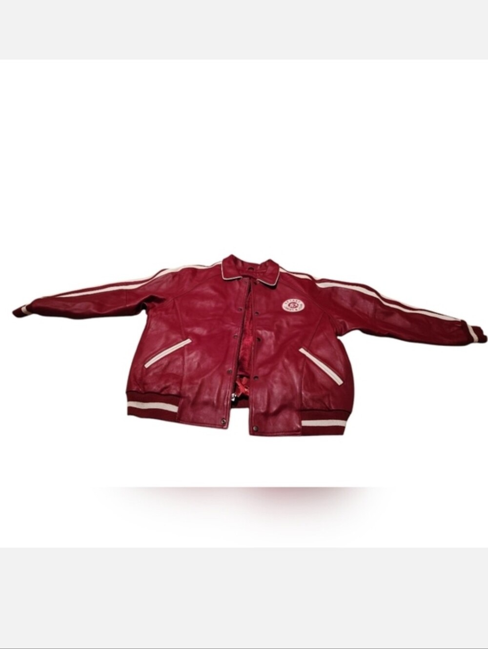 Men's XXL Extasy James & John Red/White Leather Full Zipper Varsity Jacket